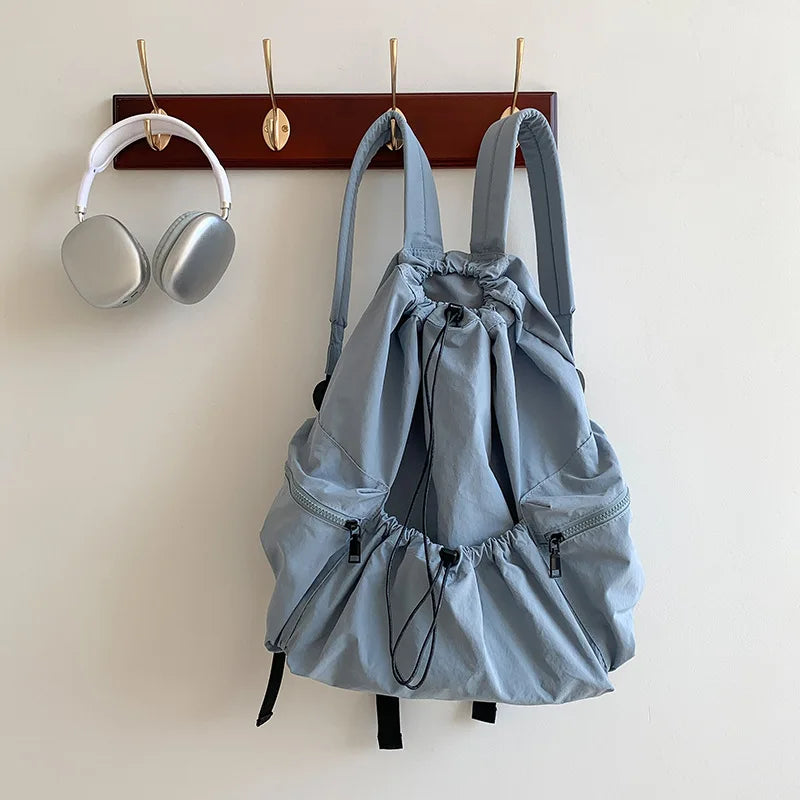 Japanese New Drawstring Backpack Women's Fashion High Capacity Casual Lightweight Nylon Student Backpack