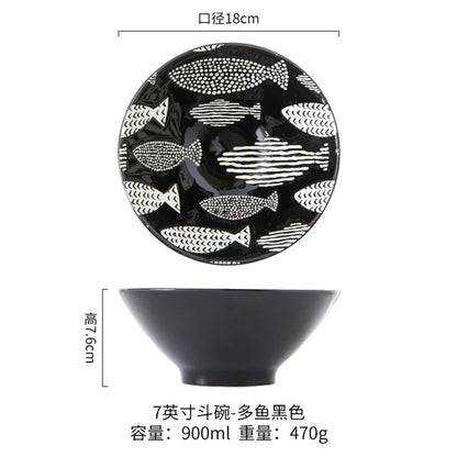 Japanese Ramen Bowl Household Soup Bowl Salad Bowl Ceramic Tableware Instant Noodle Bowl Ceramic Tableware