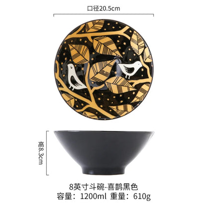 Japanese Ramen Bowl Household Soup Bowl Salad Bowl Ceramic Tableware Instant Noodle Bowl Ceramic Tableware