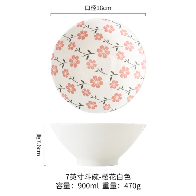 Japanese Ramen Bowl Household Soup Bowl Salad Bowl Ceramic Tableware Instant Noodle Bowl Ceramic Tableware