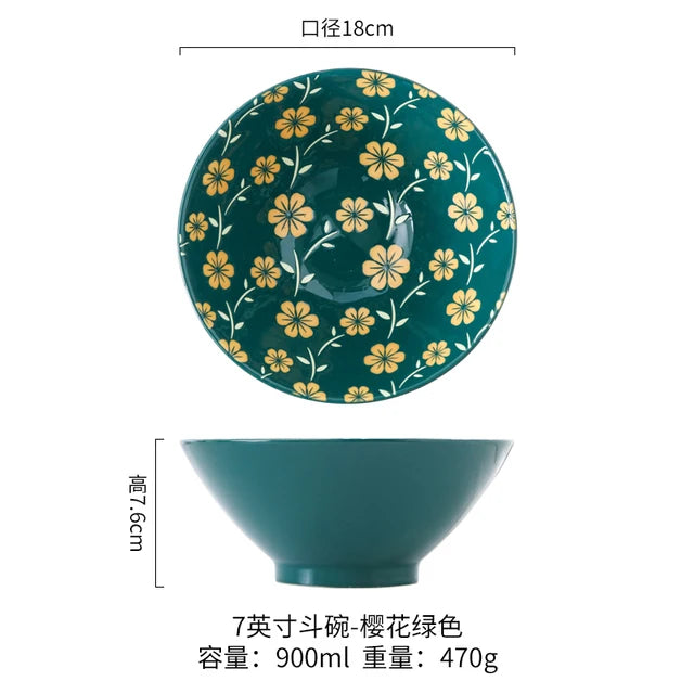 Japanese Ramen Bowl Household Soup Bowl Salad Bowl Ceramic Tableware Instant Noodle Bowl Ceramic Tableware