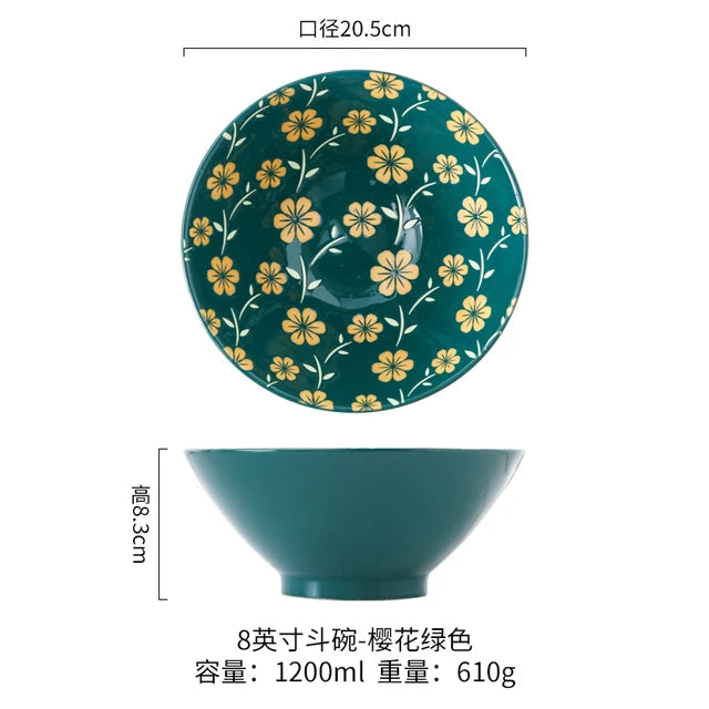 Japanese Ramen Bowl Household Soup Bowl Salad Bowl Ceramic Tableware Instant Noodle Bowl Ceramic Tableware