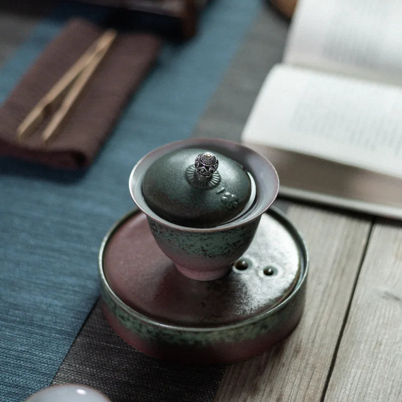 Japanese Retro Tureen Large Earthenware Kung Fu Sancai Bowl Manual Cover Cup Tea Bowl Ceramic Tea Set Gaiwan Sopera De Ceramica