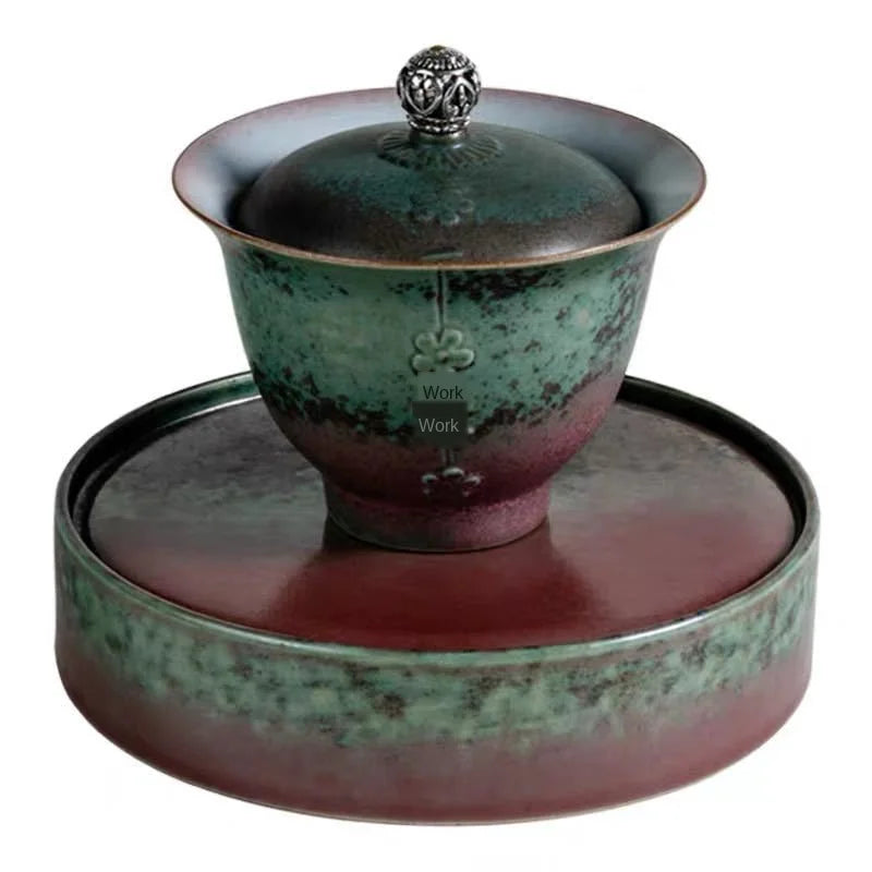 Japanese Retro Tureen Large Earthenware Kung Fu Sancai Bowl Manual Cover Cup Tea Bowl Ceramic Tea Set Gaiwan Sopera De Ceramica