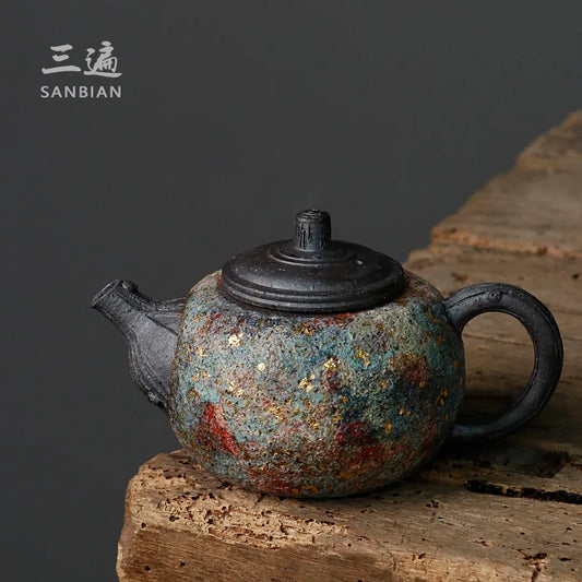 Japanese Rock Clay Handmade Teapot Stoneware Firewood Kung Fu Tea Set Household Ball Hole Single Teapot Kiln Baked Tea Making