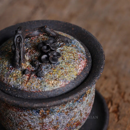 Japanese Rock Mine Plum Cover Teacup Firewood Handmade Gaiwan Single Tea Brewing Bowl Retro Stoneware Tea Set Supportable