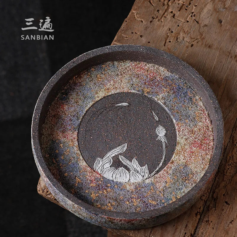 Japanese Rock Mine Pot Tray Zen Tea Tray Pot Mat Water Storage Tea Table Stoneware Tray Tea Set Purple Clay Pot Tray Tea Table