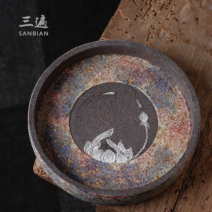Japanese Rock Mine Pot Tray Zen Tea Tray Pot Mat Water Storage Tea Table Stoneware Tray Tea Set Purple Clay Pot Tray Tea Table