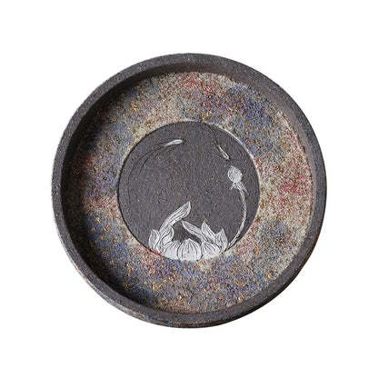Japanese Rock Mine Pot Tray Zen Tea Tray Pot Mat Water Storage Tea Table Stoneware Tray Tea Set Purple Clay Pot Tray Tea Table