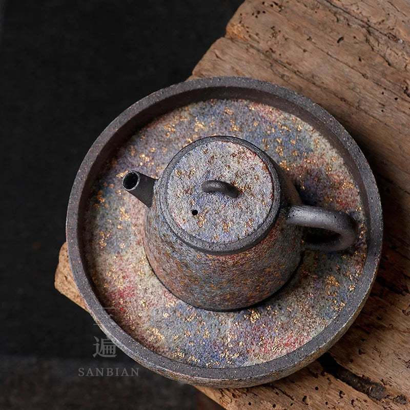 Japanese Rock Mine Pot Tray Zen Tea Tray Pot Mat Water Storage Tea Table Stoneware Tray Tea Set Purple Clay Pot Tray Tea Table