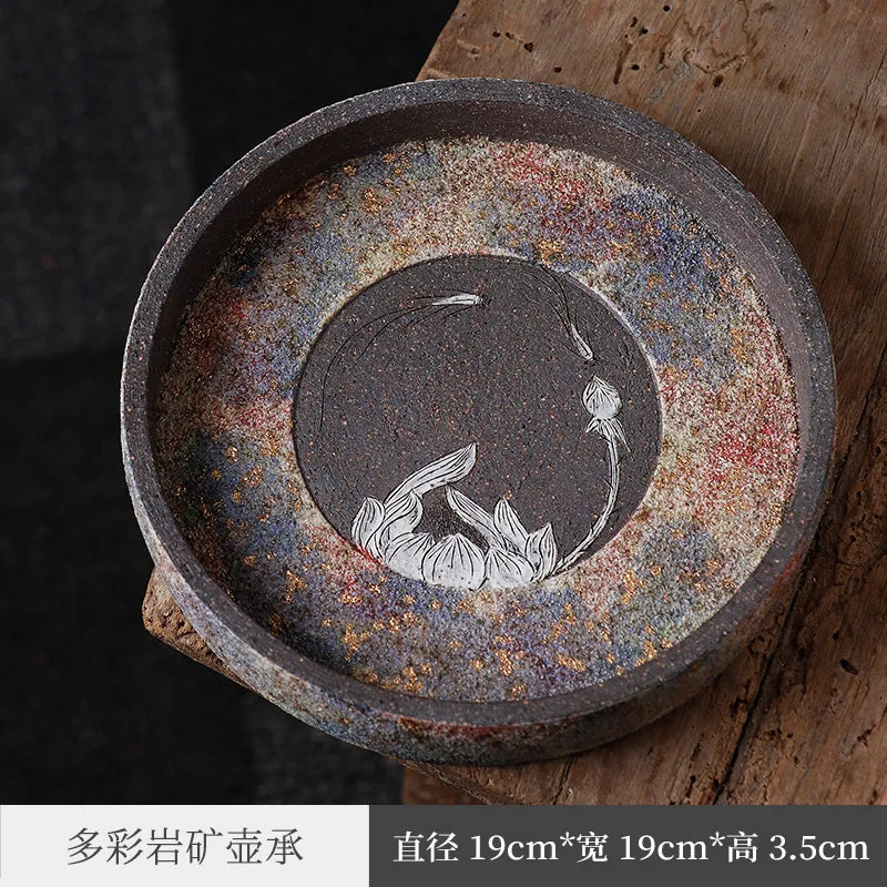 Japanese Rock Mine Pot Tray Zen Tea Tray Pot Mat Water Storage Tea Table Stoneware Tray Tea Set Purple Clay Pot Tray Tea Table