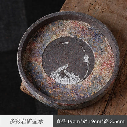 Japanese Rock Mine Pot Tray Zen Tea Tray Pot Mat Water Storage Tea Table Stoneware Tray Tea Set Purple Clay Pot Tray Tea Table