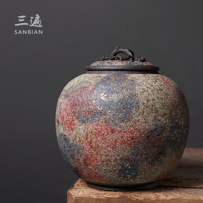 Japanese Rock Mine Tea Pot Retro Style Tea Storage Pot Crude Pottery Pot Ceramic Scented Tea Candy Storage Jar Large Household