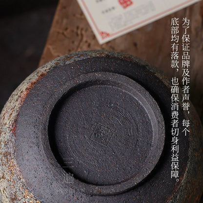 Japanese Rock Mine Tea Pot Retro Style Tea Storage Pot Crude Pottery Pot Ceramic Scented Tea Candy Storage Jar Large Household