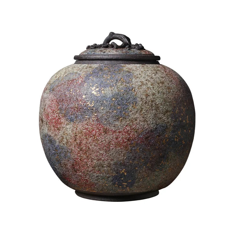 Japanese Rock Mine Tea Pot Retro Style Tea Storage Pot Crude Pottery Pot Ceramic Scented Tea Candy Storage Jar Large Household
