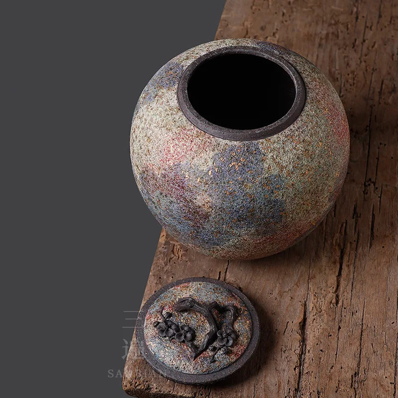 Japanese Rock Mine Tea Pot Retro Style Tea Storage Pot Crude Pottery Pot Ceramic Scented Tea Candy Storage Jar Large Household