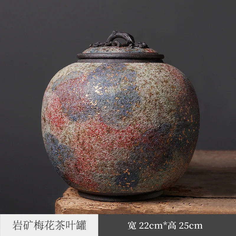 Japanese Rock Mine Tea Pot Retro Style Tea Storage Pot Crude Pottery Pot Ceramic Scented Tea Candy Storage Jar Large Household