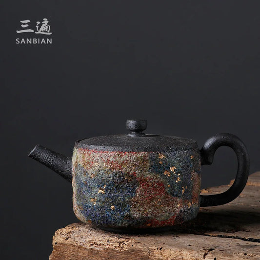 Japanese Rock Mine Teapot Handmade Enameled Cast Iron Stoneware Tea Making Device Household Kung Fu Tea Set Creative Ball Hole