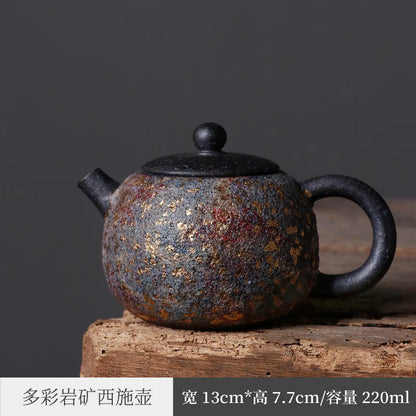 Japanese Rock Mine Teapot Kombucha Famous Enameled Cast Iron Teapot Household Raw Ore Creative Ball Hole Xi Shi Pot