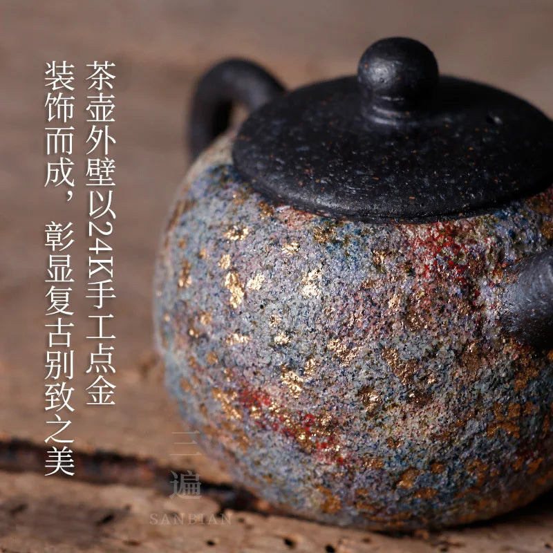 Japanese Rock Mine Teapot Kombucha Famous Enameled Cast Iron Teapot Household Raw Ore Creative Ball Hole Xi Shi Pot