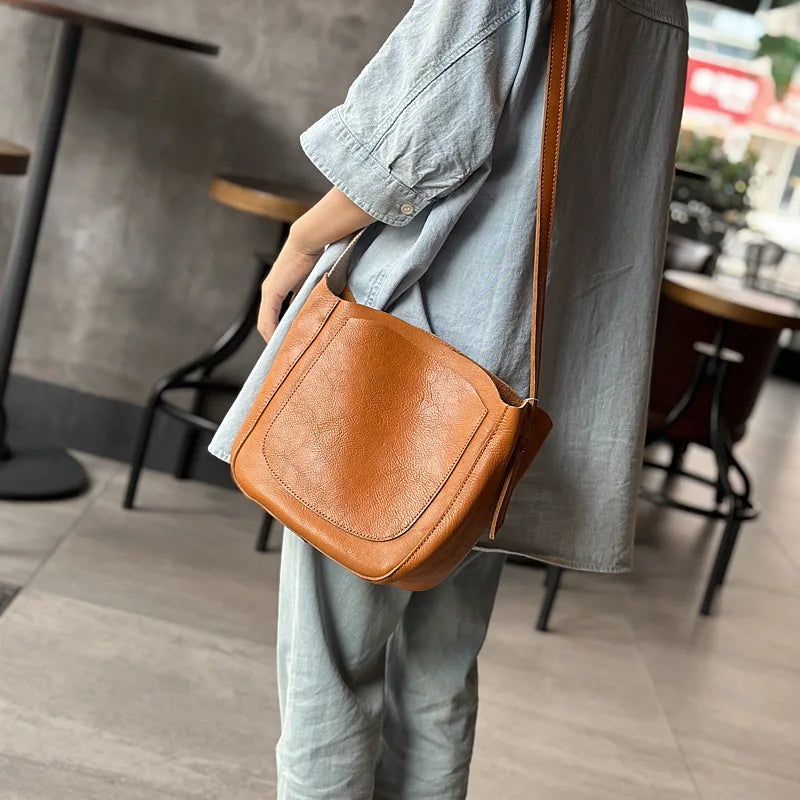Japanese Simple Cowhide Crossbody Bags Lady Commuter All-match Large Capacity Solid Purses Elegant Genuine Leather Bolsas Mujer