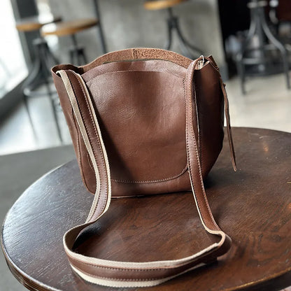 Japanese Simple Cowhide Crossbody Bags Lady Commuter All-match Large Capacity Solid Purses Elegant Genuine Leather Bolsas Mujer