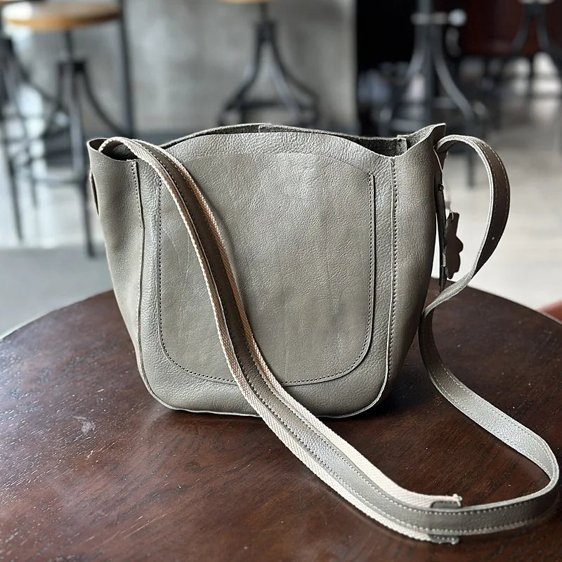 Japanese Simple Cowhide Crossbody Bags Lady Commuter All-match Large Capacity Solid Purses Elegant Genuine Leather Bolsas Mujer