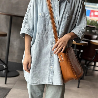 Japanese Simple Cowhide Crossbody Bags Lady Commuter All-match Large Capacity Solid Purses Elegant Genuine Leather Bolsas Mujer