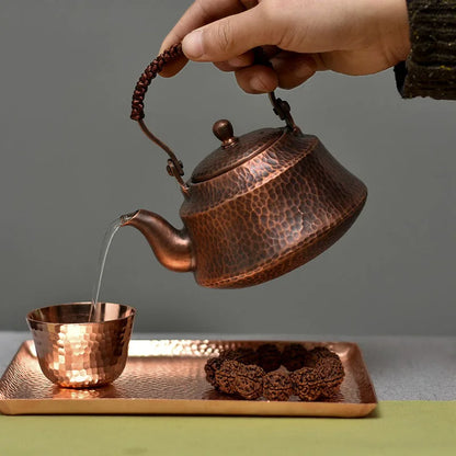 Japanese Small Pure Copper Teapot, Retro Mini Bubble Tea Pot, Handmade Copper Kettle, Handle Play Pot, Kung Fu Tea Table Gift