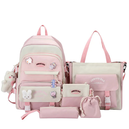 Japanese Style 5pcs Set Children School Backpack Kawaii Women Bagpack Bookbag Laptop Bag For Teens Girls 2023 Students Totes Sac