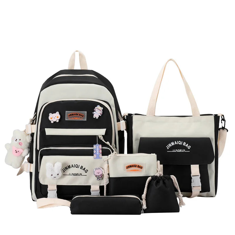 Japanese Style 5pcs Set Children School Backpack Kawaii Women Bagpack Bookbag Laptop Bag For Teens Girls 2023 Students Totes Sac
