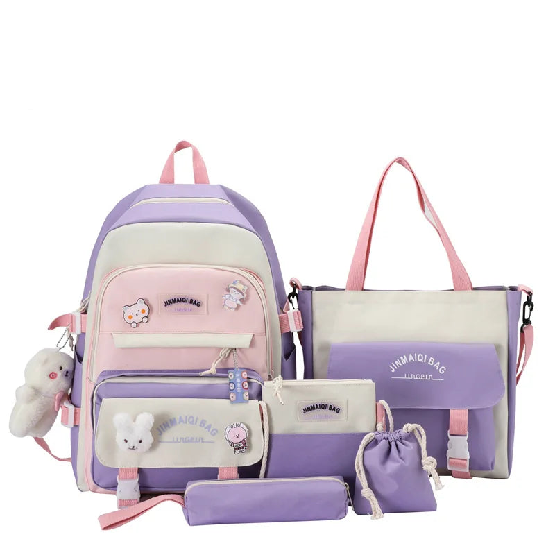 Japanese Style 5pcs Set Children School Backpack Kawaii Women Bagpack Bookbag Laptop Bag For Teens Girls 2023 Students Totes Sac