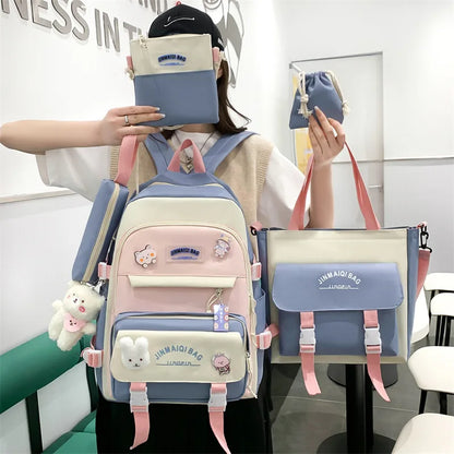 Japanese Style 5pcs Set Children School Backpack Kawaii Women Bagpack Bookbag Laptop Bag For Teens Girls 2023 Students Totes Sac