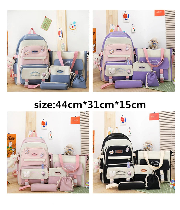 Japanese Style 5pcs Set Children School Backpack Kawaii Women Bagpack Bookbag Laptop Bag For Teens Girls 2023 Students Totes Sac