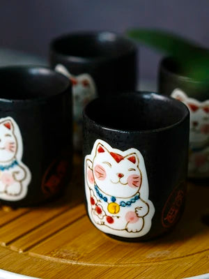 Japanese Style And Wind Ceramic Cute Lucky Cat Tea Set Cartoon Cat Kungfu Black Tea Teapot Set Hand-painted Stoneware Teaware