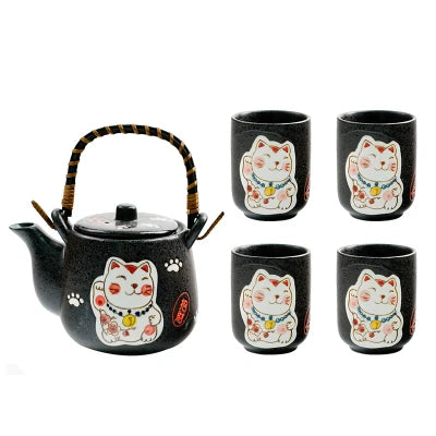 Japanese Style And Wind Ceramic Cute Lucky Cat Tea Set Cartoon Cat Kungfu Black Tea Teapot Set Hand-painted Stoneware Teaware