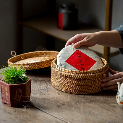 Japanese-Style Bamboo Woven Bag Rattan Storage Box Lifting Handle Portable Storage Box Tea Ceremony Utensils Tea Set Household