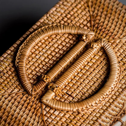 Japanese-Style Bamboo Woven Bag Rattan Storage Box Lifting Handle Portable Storage Box Tea Ceremony Utensils Tea Set Household
