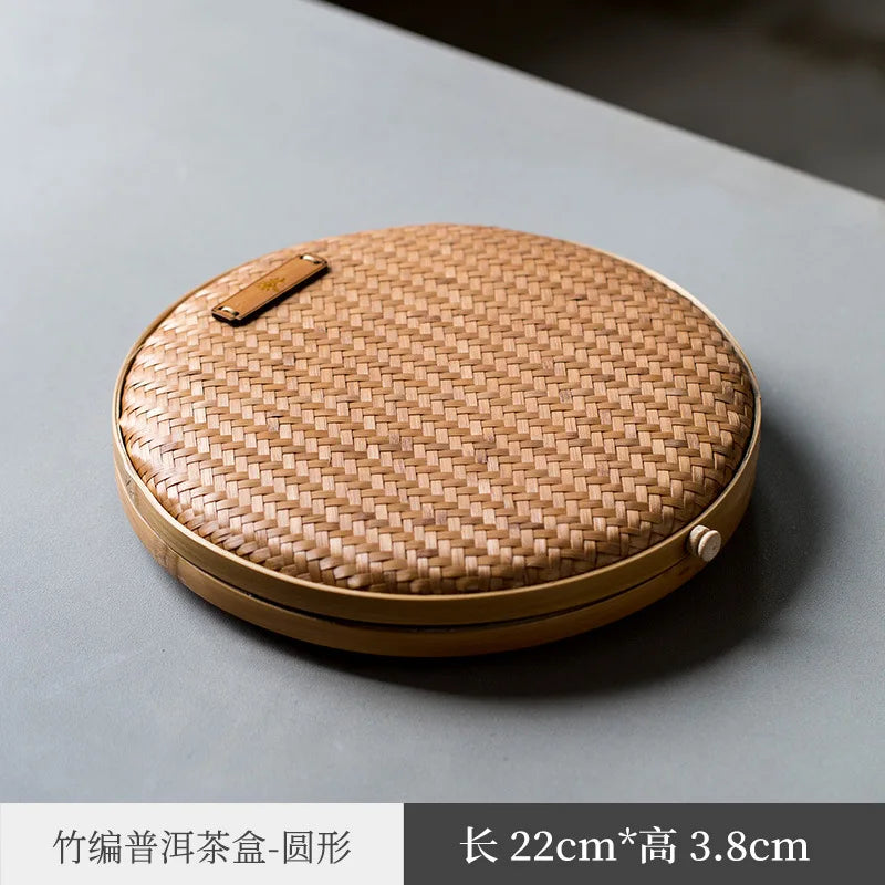 Japanese-Style Bamboo Woven Bag Rattan Storage Box Lifting Handle Portable Storage Box Tea Ceremony Utensils Tea Set Household