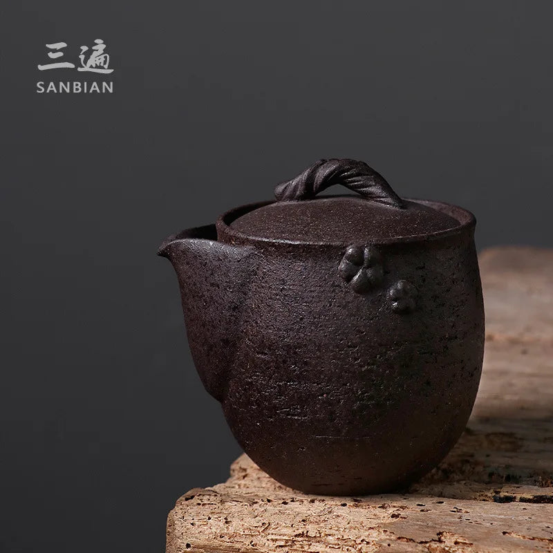 Japanese-Style Black Stoneware Pot Ceramic Gaiwan Large Non-Scald Tea Making Device Kung Fu Tea Set