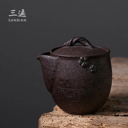 Japanese-Style Black Stoneware Pot Ceramic Gaiwan Large Non-Scald Tea Making Device Kung Fu Tea Set