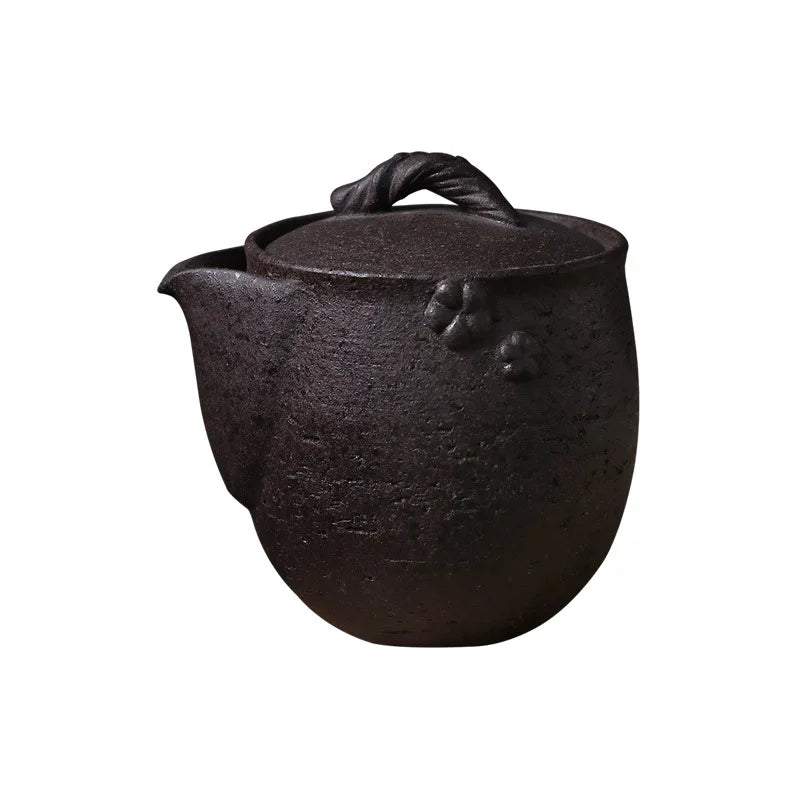 Japanese-Style Black Stoneware Pot Ceramic Gaiwan Large Non-Scald Tea Making Device Kung Fu Tea Set