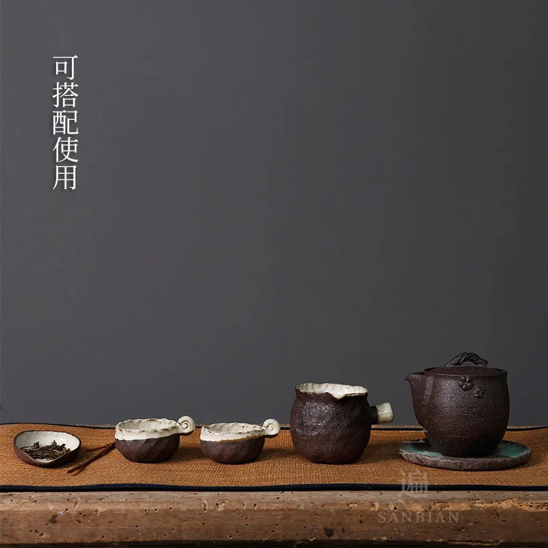 Japanese-Style Black Stoneware Pot Ceramic Gaiwan Large Non-Scald Tea Making Device Kung Fu Tea Set