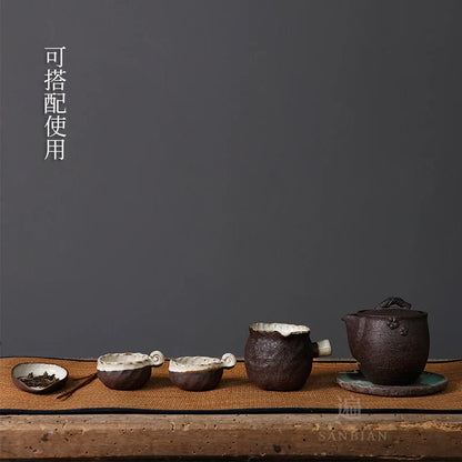 Japanese-Style Black Stoneware Pot Ceramic Gaiwan Large Non-Scald Tea Making Device Kung Fu Tea Set
