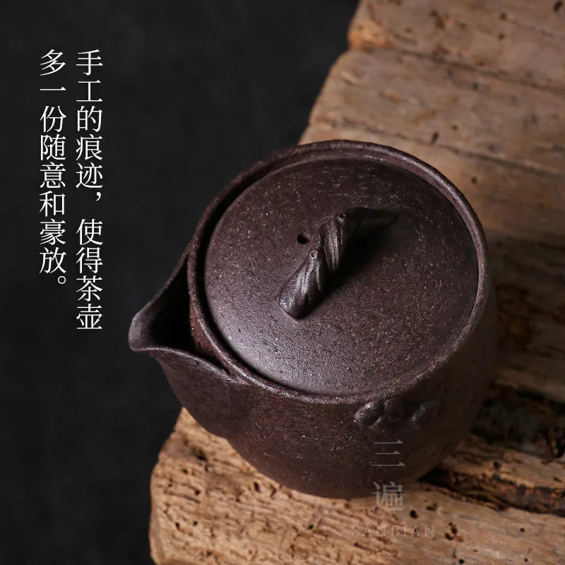 Japanese-Style Black Stoneware Pot Ceramic Gaiwan Large Non-Scald Tea Making Device Kung Fu Tea Set