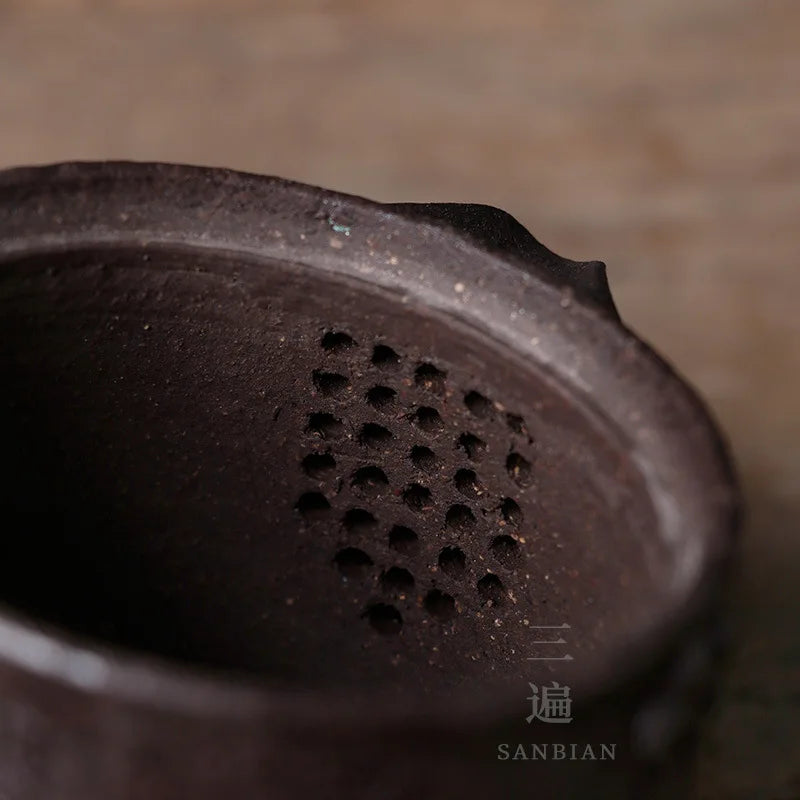 Japanese-Style Black Stoneware Pot Ceramic Gaiwan Large Non-Scald Tea Making Device Kung Fu Tea Set