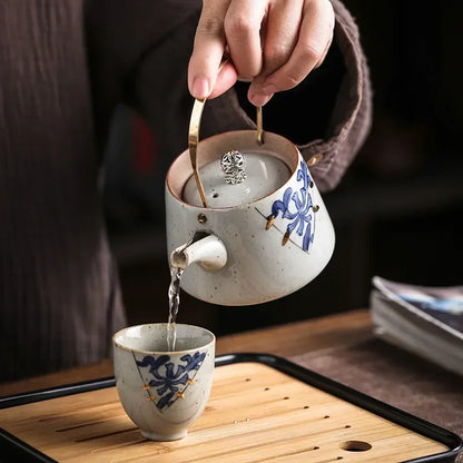 Japanese Style Ceramic Blue and White Antique Glaze Teacup Elegant Beautiful Teapot Kung Fu Kettle Coffee Mug Chinese Tea Pot