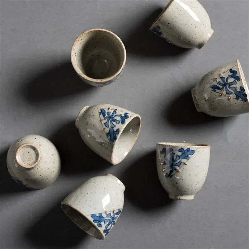 Japanese Style Ceramic Blue and White Antique Glaze Teacup Elegant Beautiful Teapot Kung Fu Kettle Coffee Mug Chinese Tea Pot