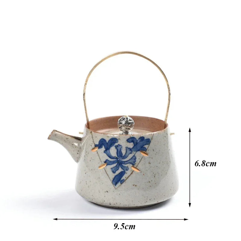 Japanese Style Ceramic Blue and White Antique Glaze Teacup Elegant Beautiful Teapot Kung Fu Kettle Coffee Mug Chinese Tea Pot