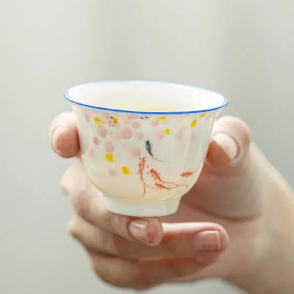 Japanese Style Ceramic Hand Painted Master Tea Cup Household Kung Fu Drinkware Tea Set White Porcelain Handmade Small Tea Bowl